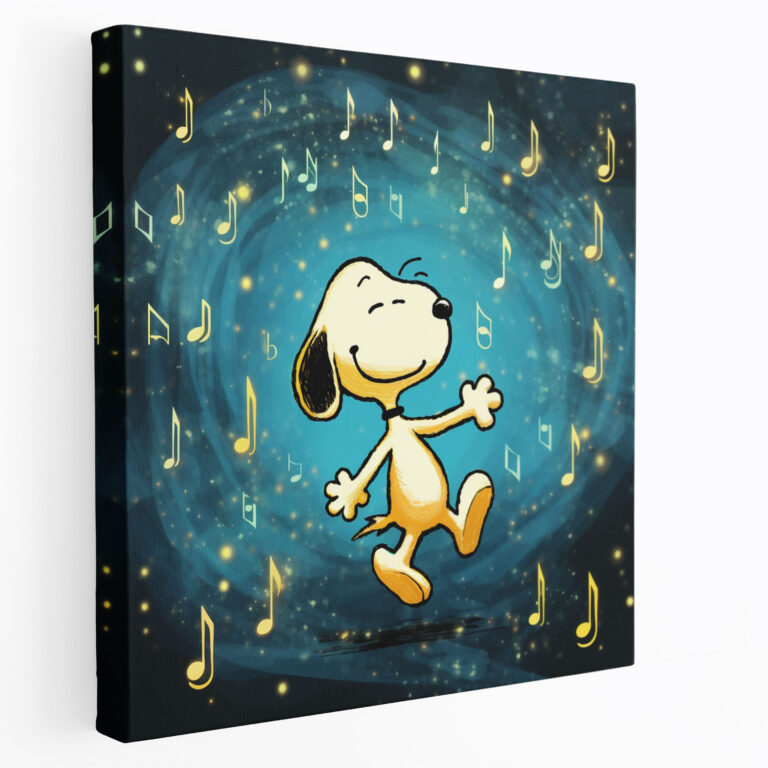 Snoopy Wall Art - Retro Comic Strip Canvas Print - Snoopy, Canvas Wall Art, Musical Note Background, Snoopy