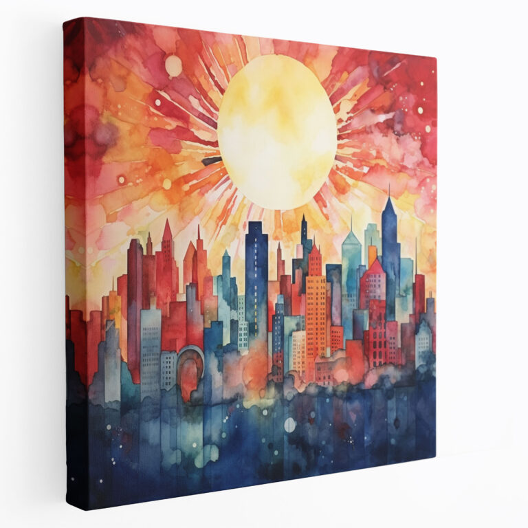 Sunrise Wall Decoration - Abstract City Skyline Canvas Print - Sunrise, Abstract Painting, Urban, Watercolor