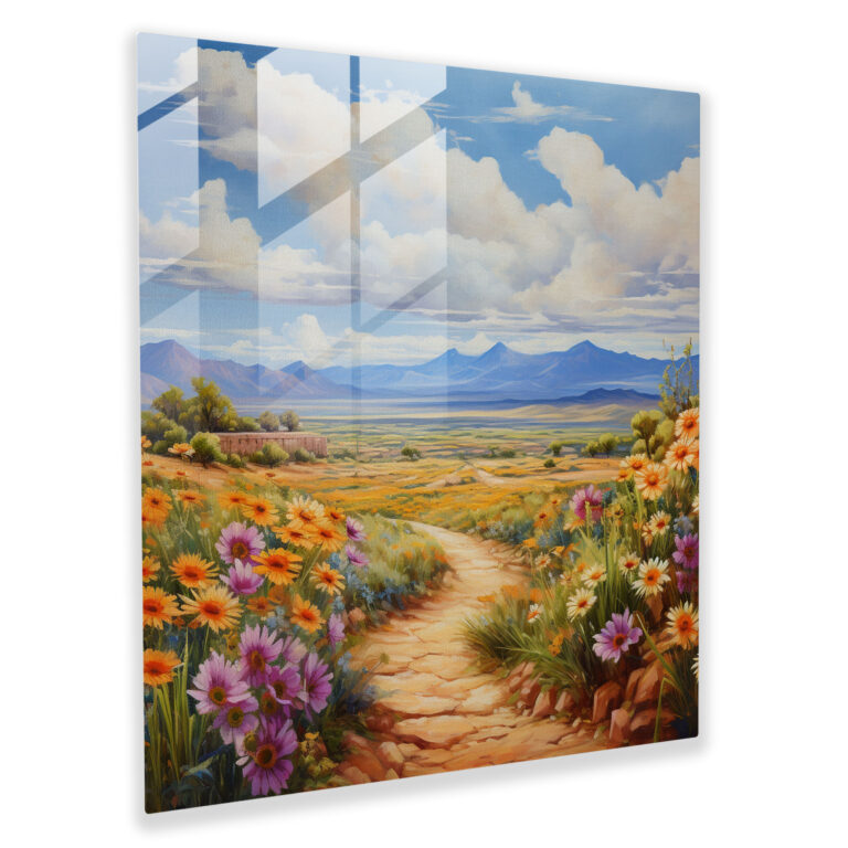 Blooming Southwest Glass Print - Southwest, Glass Art, Southwest Desert, Impressionist-Style Painting