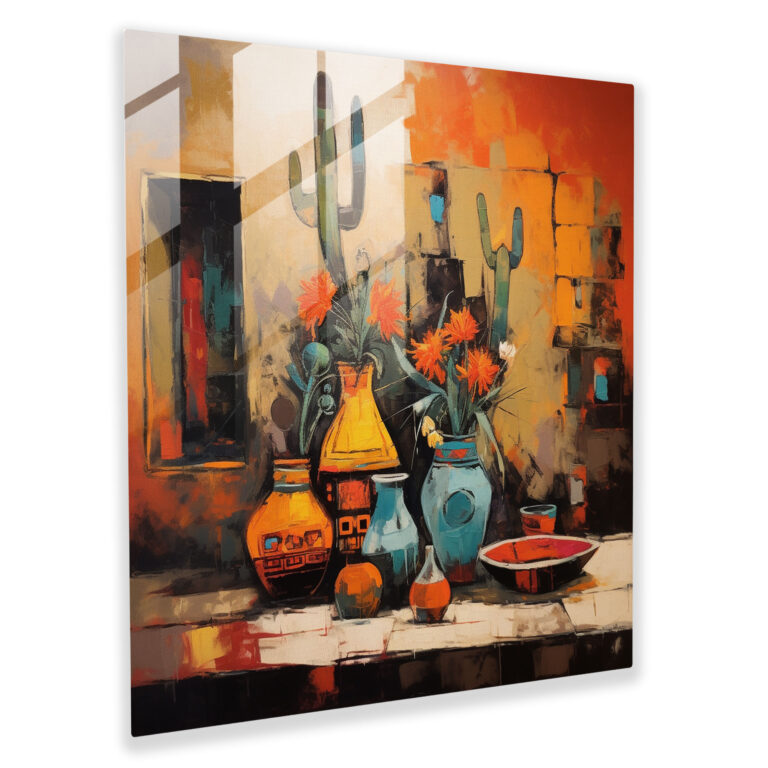 Southwest Pottery Fusion Glass Print - Southwest, Home Decoration, Abstract Oil Painting, Southwest Pottery Fusion Glass Print
