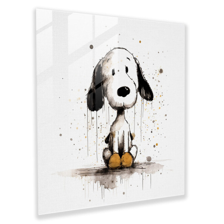 Minimalist Snoopy Glass Print - Snoopy, Glass Art, Modern Art, Wall Decoration