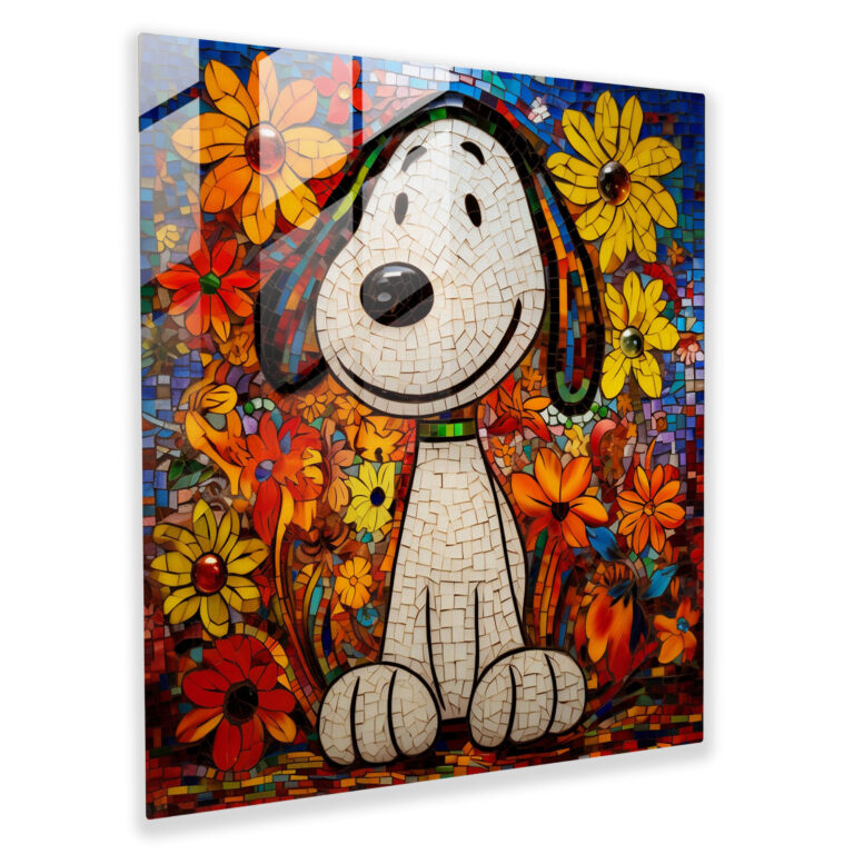 Mosaic Snoopy Glass Print - Snoopy, Modern Art, Intricate Glass Pieces, Wall Decoration