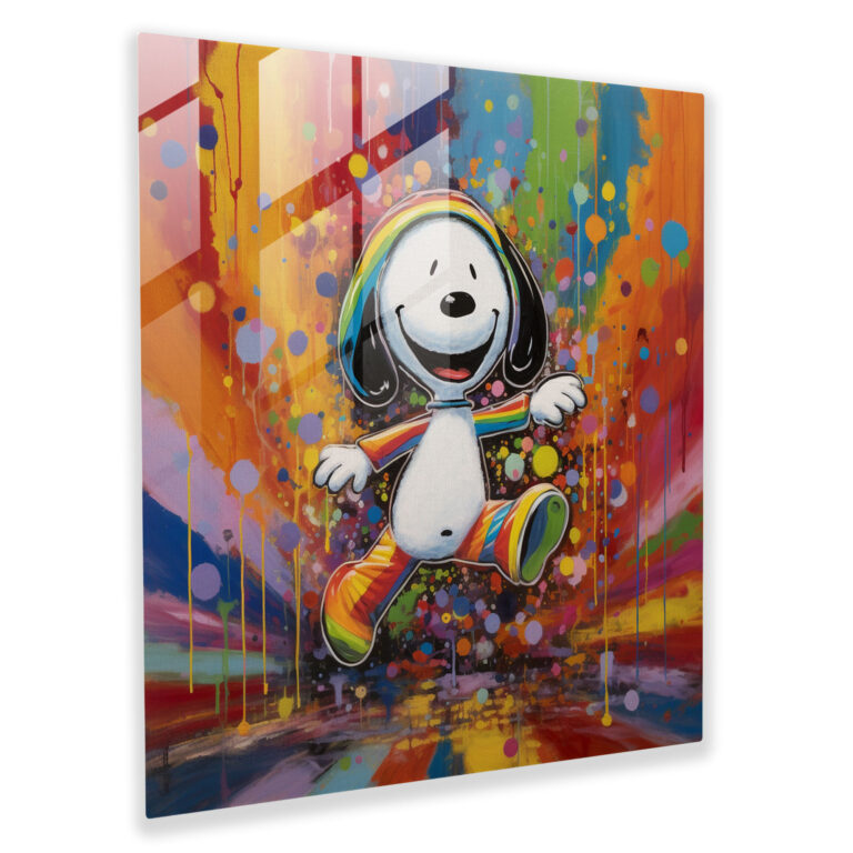 Retro Snoopy Glass Print - Snoopy, Glass Art, Home Decoration, Colorful Artwork