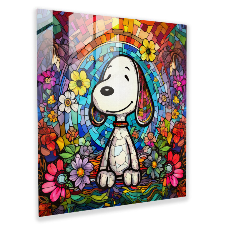 Stained Glass Snoopy Glass Print - Snoopy, Wall Decoration, Glass Art, Glass Wall Art