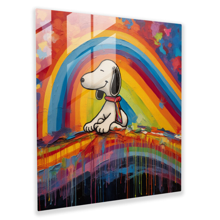 Snoopy Colorful Abstract Glass Print - Snoopy, Rainbow, Colorful, Snoopy