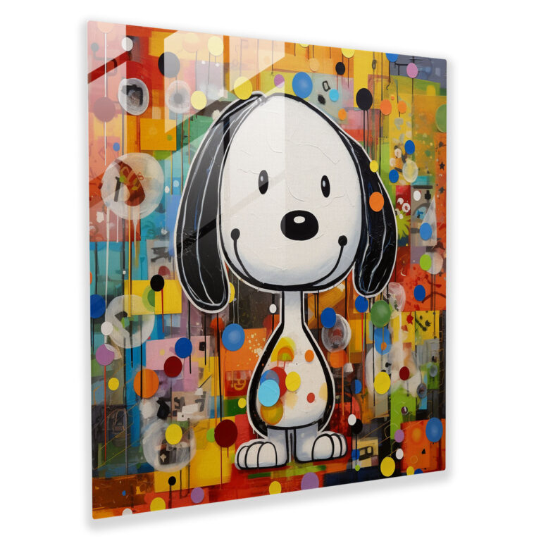 Snoopy Abstract Collage Glass Print - Snoopy, Home Decoration, Vibrant Personality, Glass Art