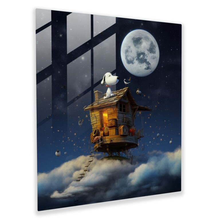 Snoopy Surreal Dream Glass Print - Snoopy, Modern Art, Glass Art, Snoopy