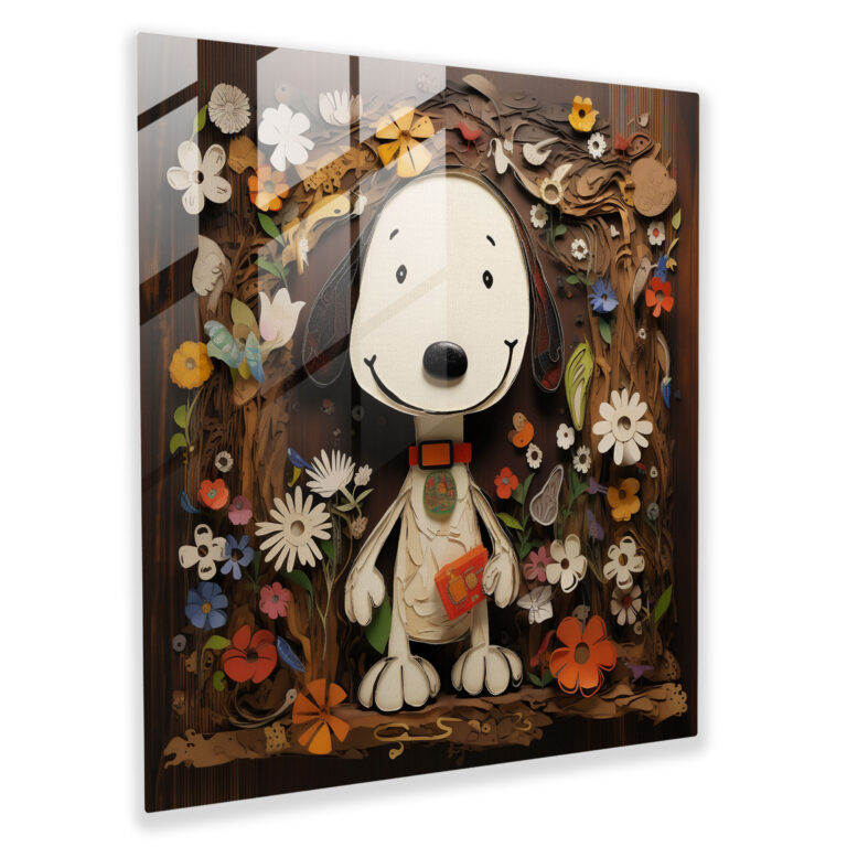 Snoopy Realistic Portrait Glass Print - Snoopy, Snoopy, Intricate Details, Wall Decoration