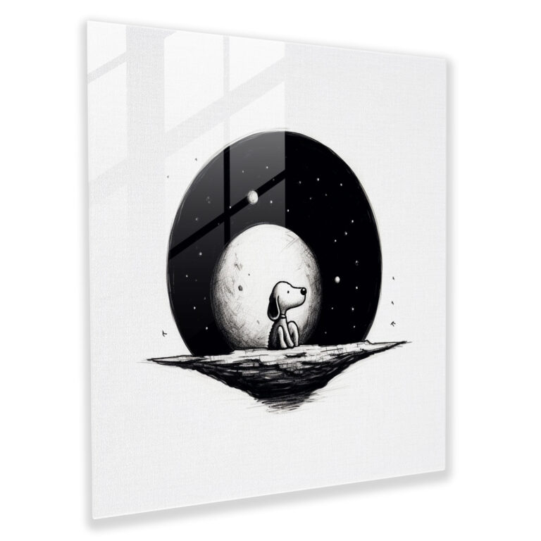 Snoopy Minimalist Black And White Glass Wall Art - Snoopy, Home Decoration, Black And White Sketch, Glass Print