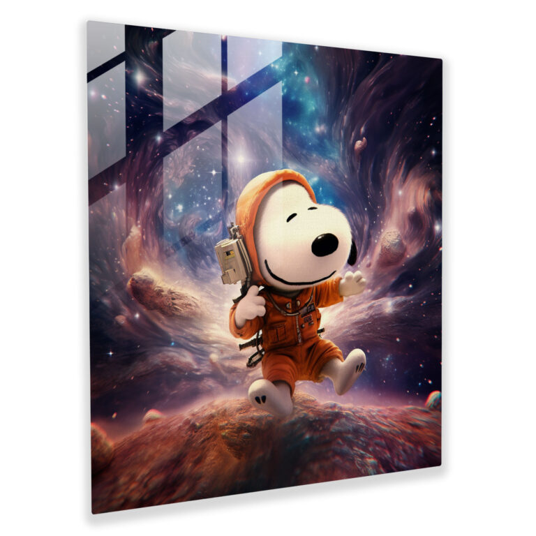 Snoopy Dreamy Galaxy Glass Wall Art - Snoopy, Dreamy Galaxy, Surreal Digital Artwork, Glass Print