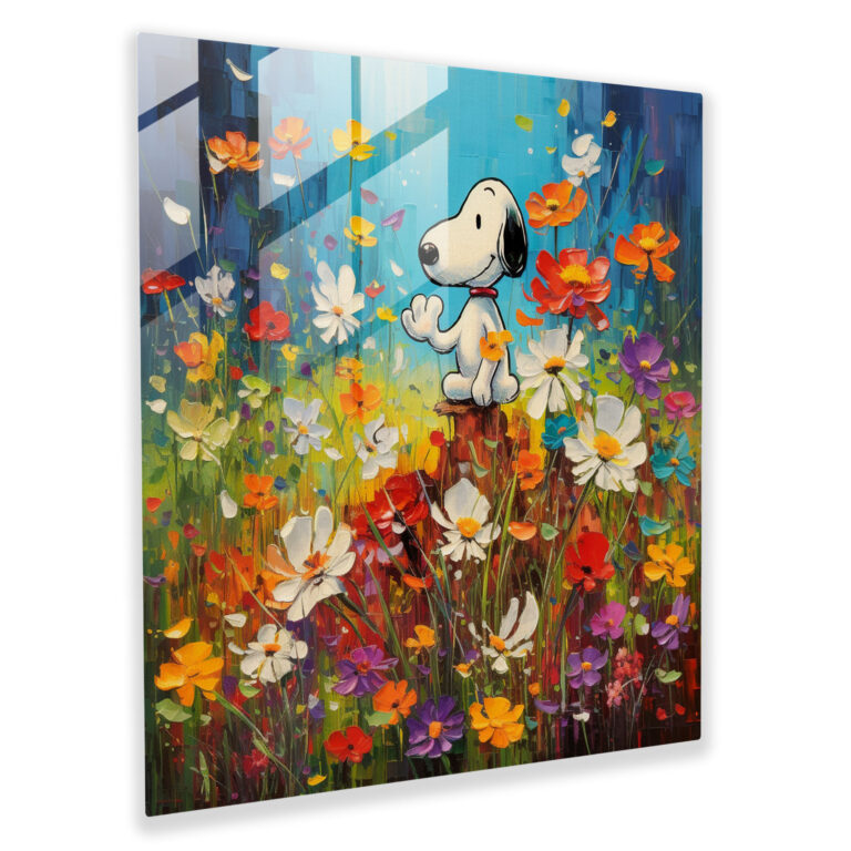 Snoopy Meadow Glass Wall Art - Snoopy, Wall Decoration, Contemporary, Glass Wall Art