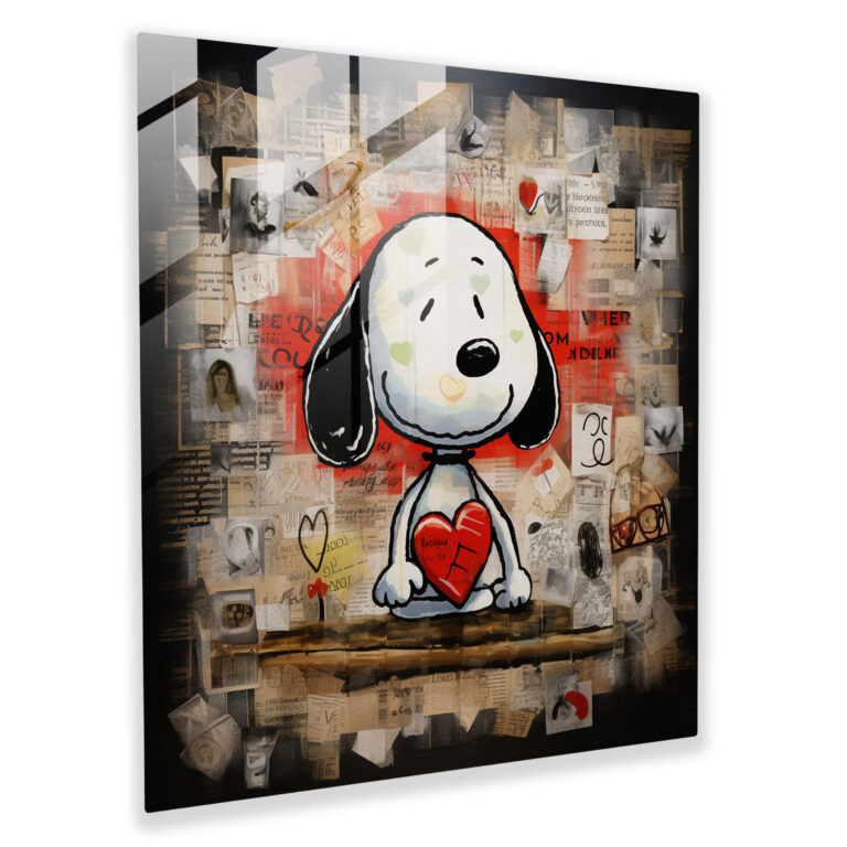 Snoopy Love Collage Glass Print - Snoopy, Wall Decoration, Home Decoration, Friendship