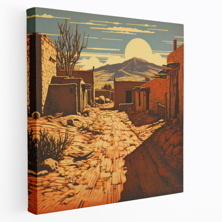 Southwest Pueblo Woodblock Wall Art - Southwest, Warm Sunlight, Simplicity, Canvas
