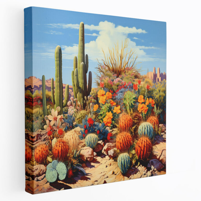Southwest Canvas Print: Cactus Garden Oasis - Southwest, Cactus Species, Wall Art, Canvas Wall Art