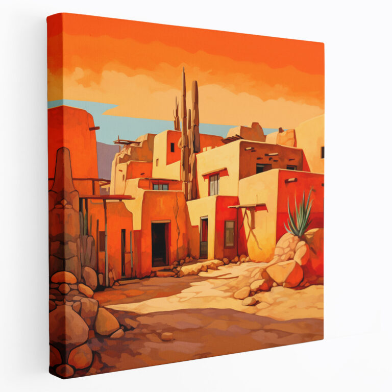 Southwest Wall Decoration: Adobe Pueblo Village - Southwest, Wall Art, Desert Landscape, Adobe Pueblo Village