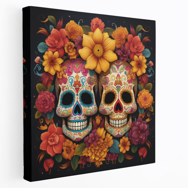 Southwest Canvas Print - Dia De Los Muertos Sugar Skulls Wall Art - Southwest, Vibrant, Sugar Skulls, Canvas Print