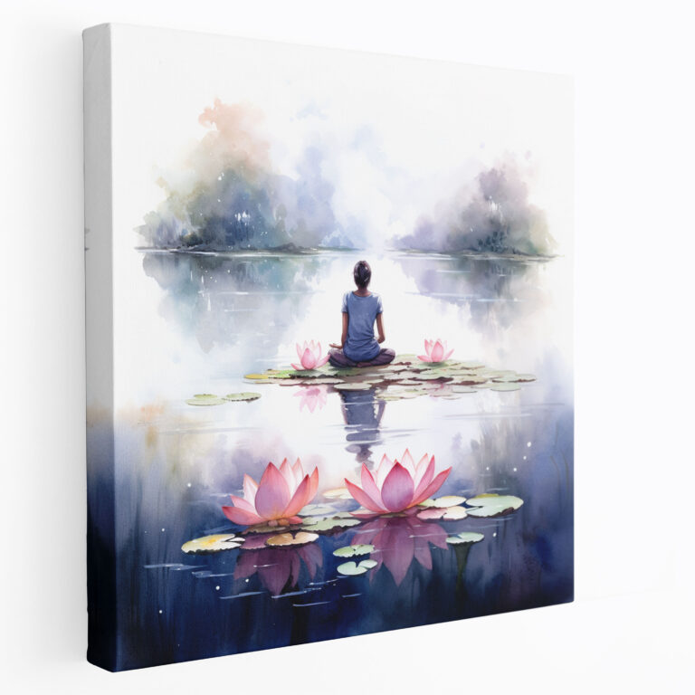 Spiritual Wall Art - Watercolor Meditation Scene Canvas Print - Spiritual, Wall Decoration, Spiritual, Lotus Flower