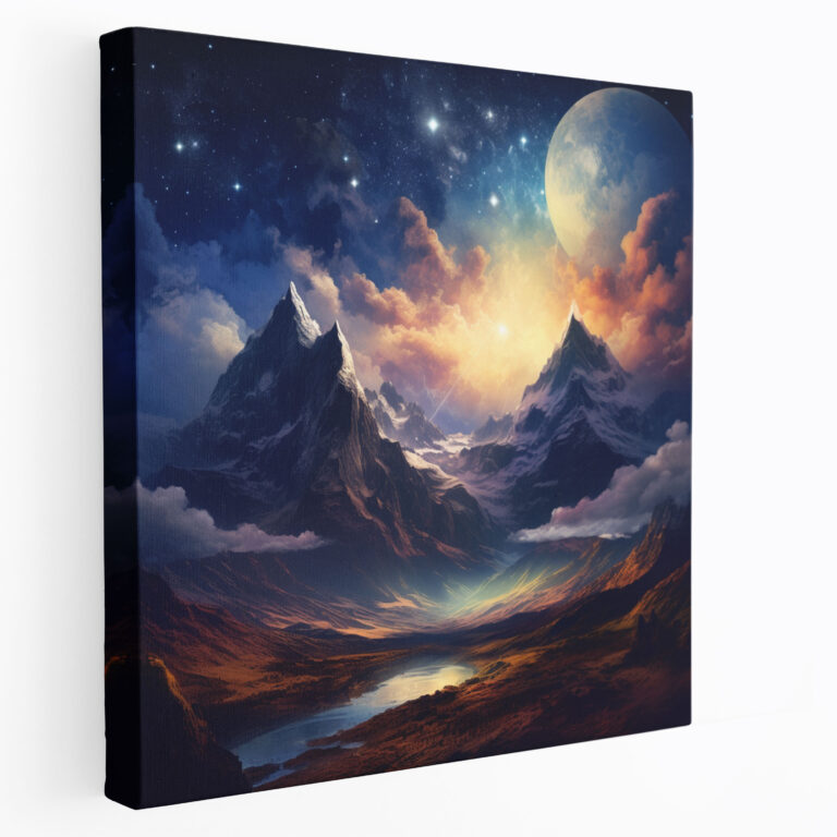 Spiritual Wall Decoration - Celestial Night Sky Canvas Print - Spiritual, Wall Decoration, Canvas Wall Art, Mountain Landscape