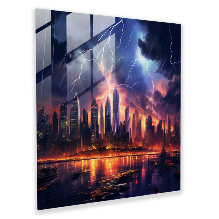 Stormy City Glass Print - Storm, Wall Decoration, Modern Art, Glass Art