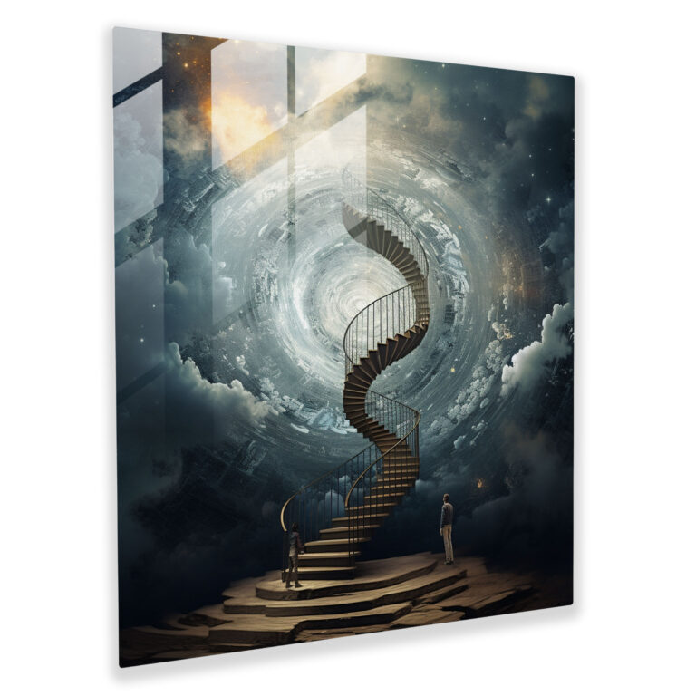 Stormy Staircase Glass Print - Storm, Digital Collage, Wall Decoration, Intrigue