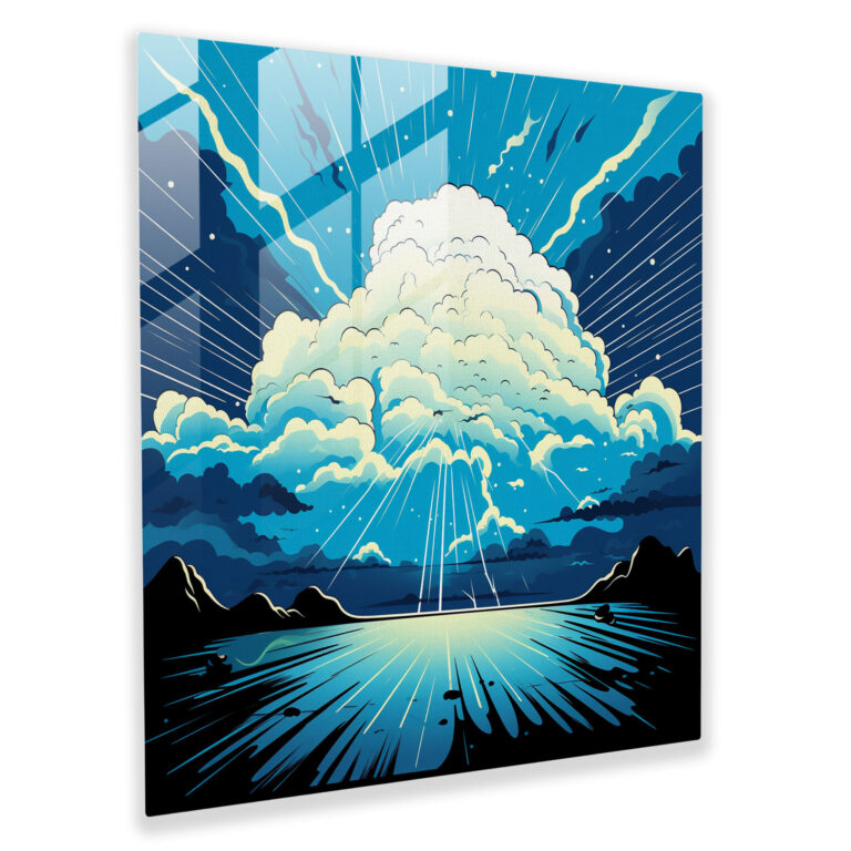 Comic Thunderstorm Glass Print - Storm, Glass Wall Art, Modern Art, Storm