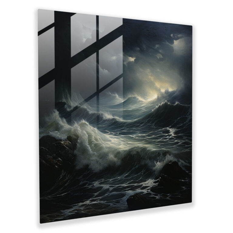 Stormy Seas Glass Print - Storm, Glass Wall Art, Crashing Waves, Ocean