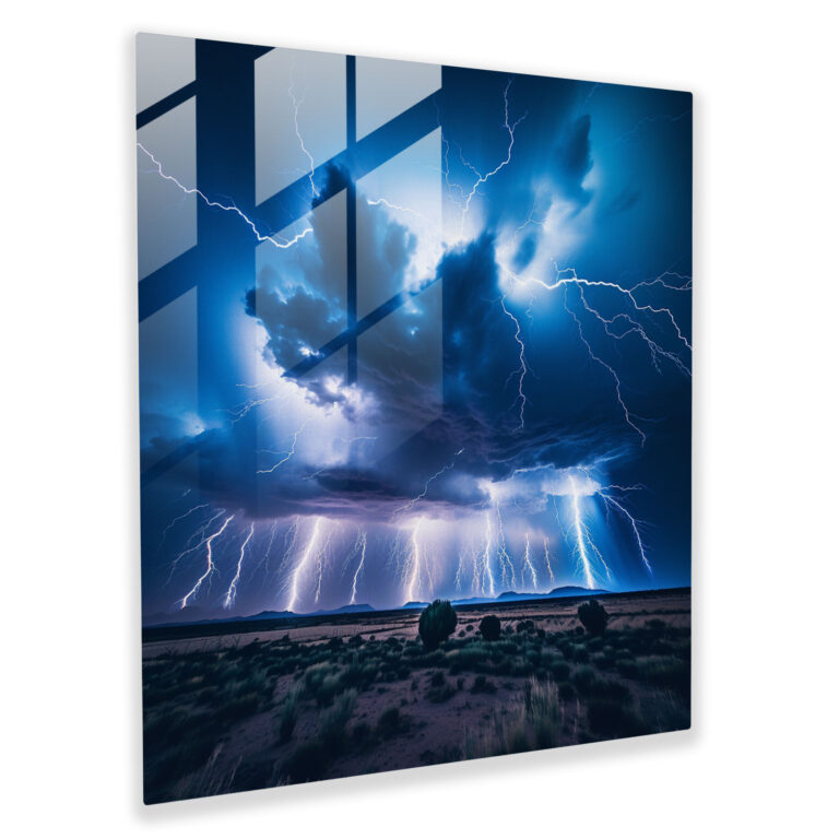 Electric Storm Glass Print - Storm, Glass Art, Glass Wall Art, Bolts Of Lightning