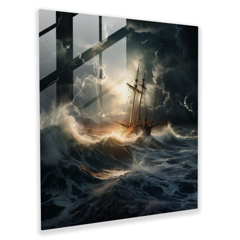 Stormy Night At Sea Glass Print - Storm, Ocean, Lightning, Storm