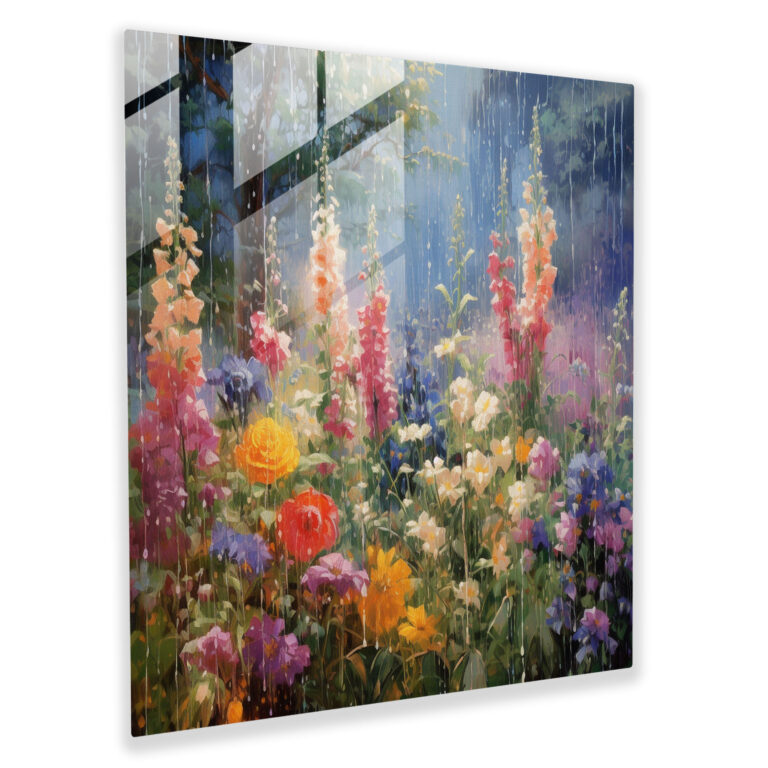 Summer Rain Glass Print - Storm, Flowers, Glass Art, Rain Shower