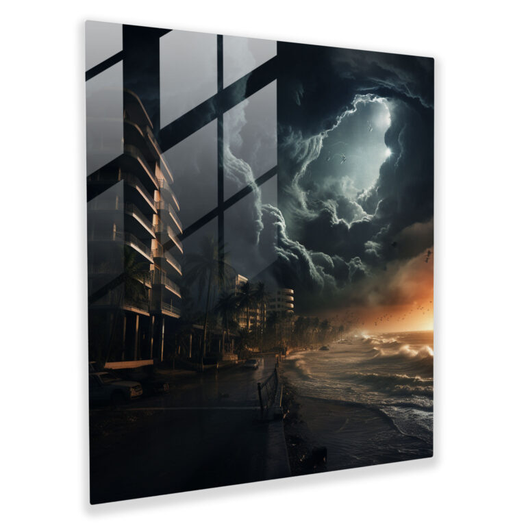 Hurricane Fury Glass Print - Storm, Wall Decoration, Home Decoration, Coastal City