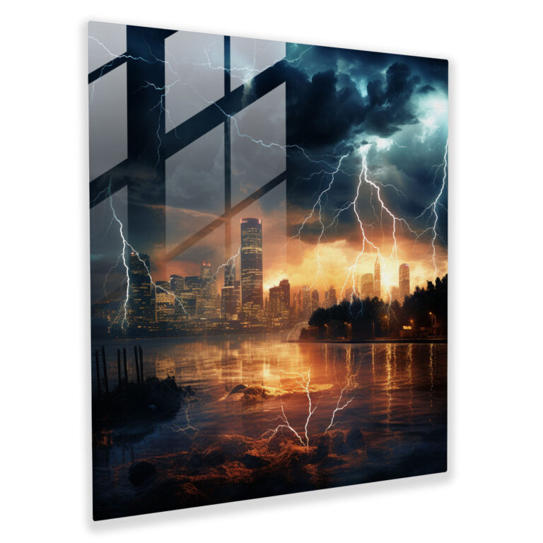 Urban Thunderstorm Glass Print - Storm, Glass Art, Thunderstorm, Lightning