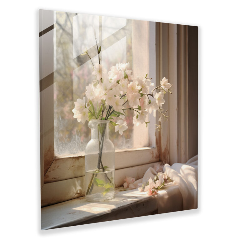 Still Life Glass Print - Serene Floral Vase - Still Life, Home Decoration, Wall Decoration, Glass Art