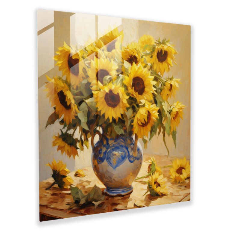 Still Life Glass Print - Radiant Sunflowers - Still Life, Still Life, Sunflowers, Home Decoration