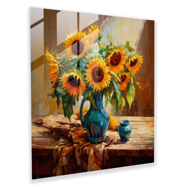 Still Life Glass Print - Impressionist Sunflowers - Still Life, Still Life, Glass Print, Wall Decoration