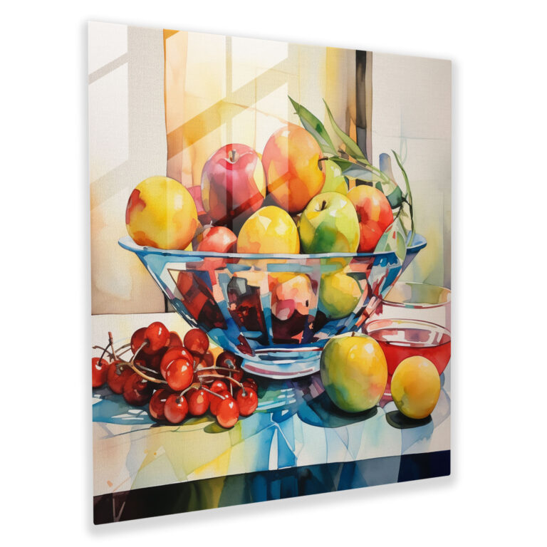 Still Life Glass Print: Fresh Fruit - Still Life, Glass Wall Art, Glass Print, Abstract Watercolor Painting
