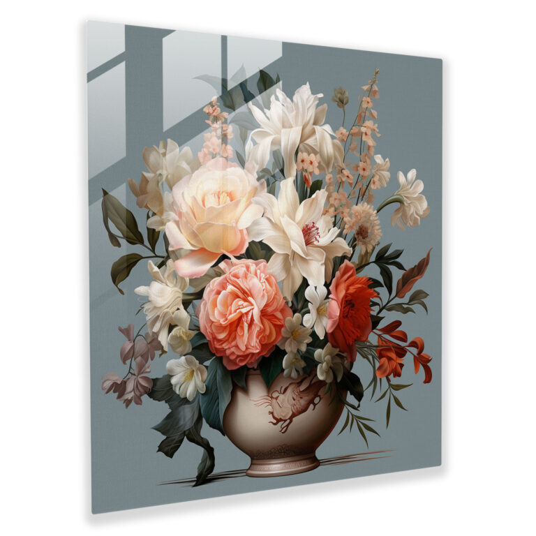 Still Life Glass Print: Serene Bouquet - Still Life, Glass Print, Modern Art, Elegance