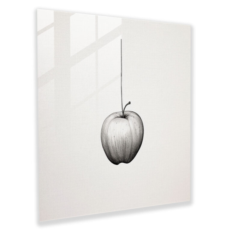 Still Life Glass Print: Minimalist Apple - Still Life, Simplicity, Wall Decoration, Glass Art