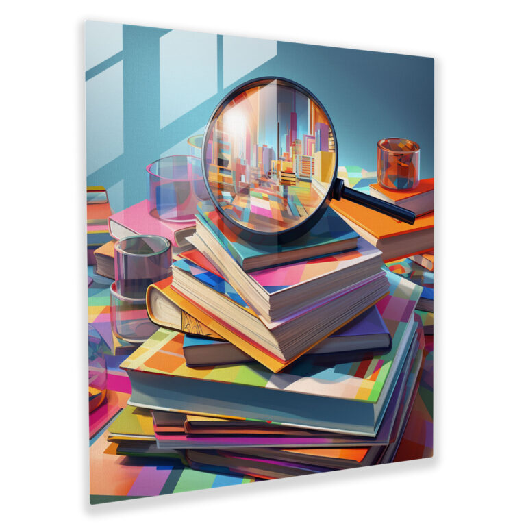 Still Life Glass Print: Bookish Delight - Still Life, Modern Art, Glass Wall Art, Modern Digital Artwork