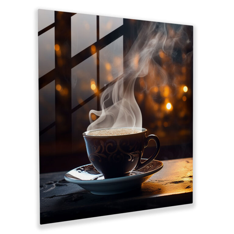 Still Life Glass Print: Cozy Coffee - Still Life, Inviting, Contemporary Photograph, Glass Print