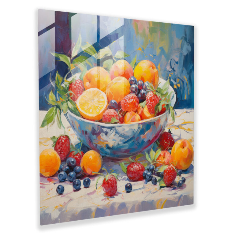 Still Life Glass Print: Summer Fruits - Still Life, Modern Art, Wall Decoration, Still Life