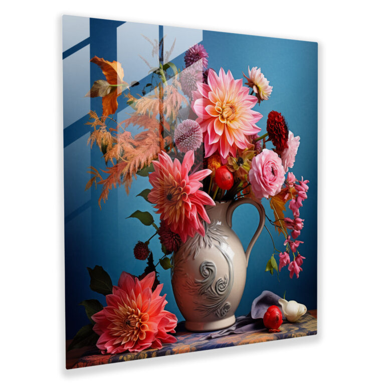 Still Life Glass Print: Blooming Delights - Still Life, Wall Decoration, Still Life, Glass Print