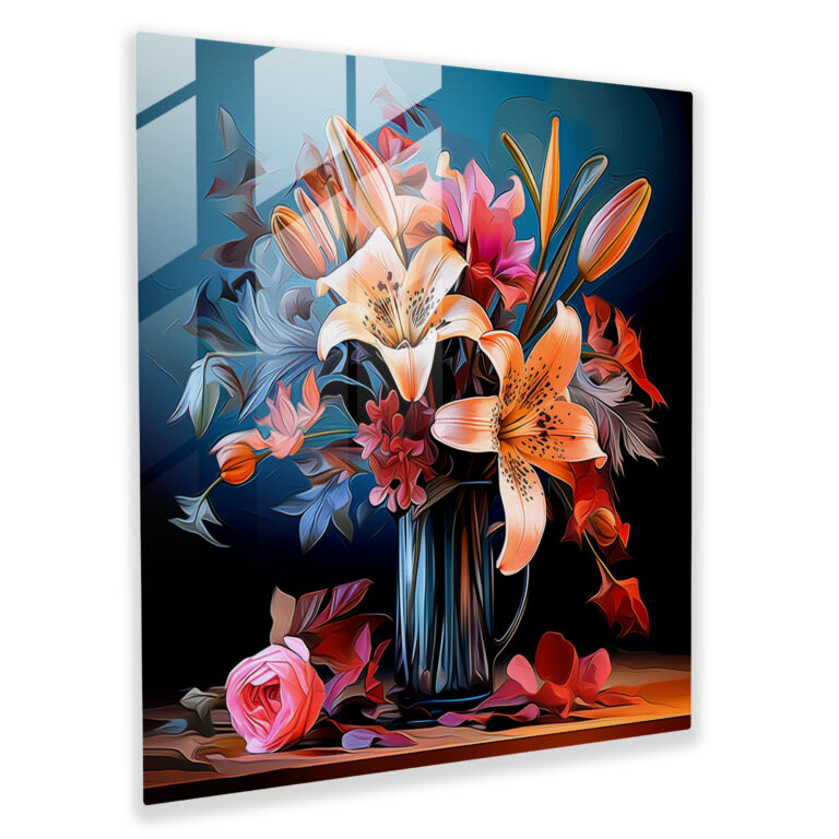Still Life Glass Print - Colorful Flowers In Vase - Still Life, Wall Decoration, Glass Print, Still Life