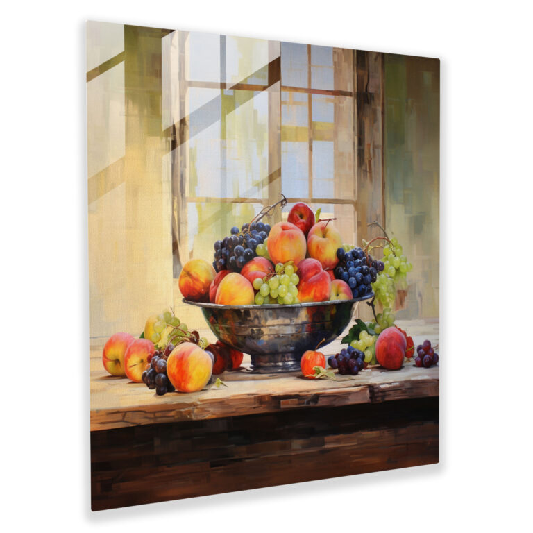 Still Life Glass Print - Fruits On Wooden Table - Still Life, Glass Art, Modern Art, Home Decoration