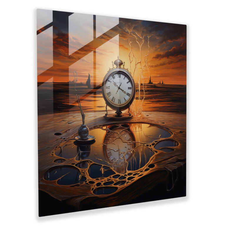 Still Life Glass Print - Melting Clock - Still Life, Glass Art, Wall Decoration, Mystery