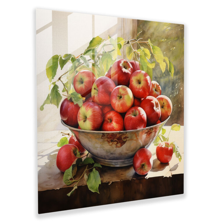 Still Life Glass Print - Fresh Apples In Bowl - Still Life, Modern Art, Glass Art, Freshness