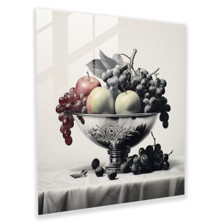 Still Life Glass Print - Monochromatic Harvest - Still Life, Freshly Picked Fruits, Glass Wall Art, Home Decoration