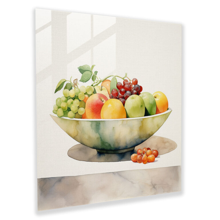 Still Life Glass Print: Fruit Bowl - Still Life, Modern Art, Glass Wall Art, Contemporary Watercolor