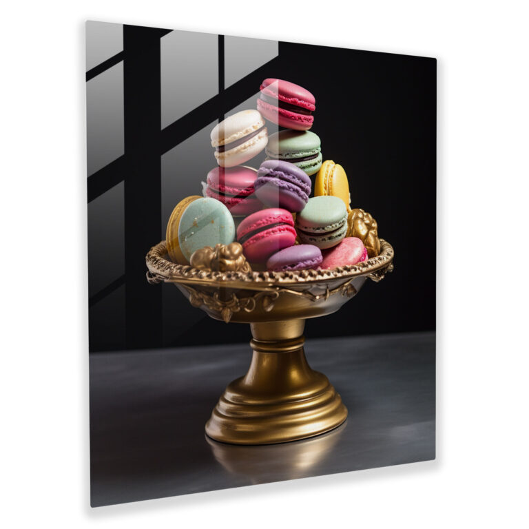 Still Life Glass Print: Colorful Macarons - Still Life, Modern Art, Colorful Macarons, Hyperrealistic Sculpture