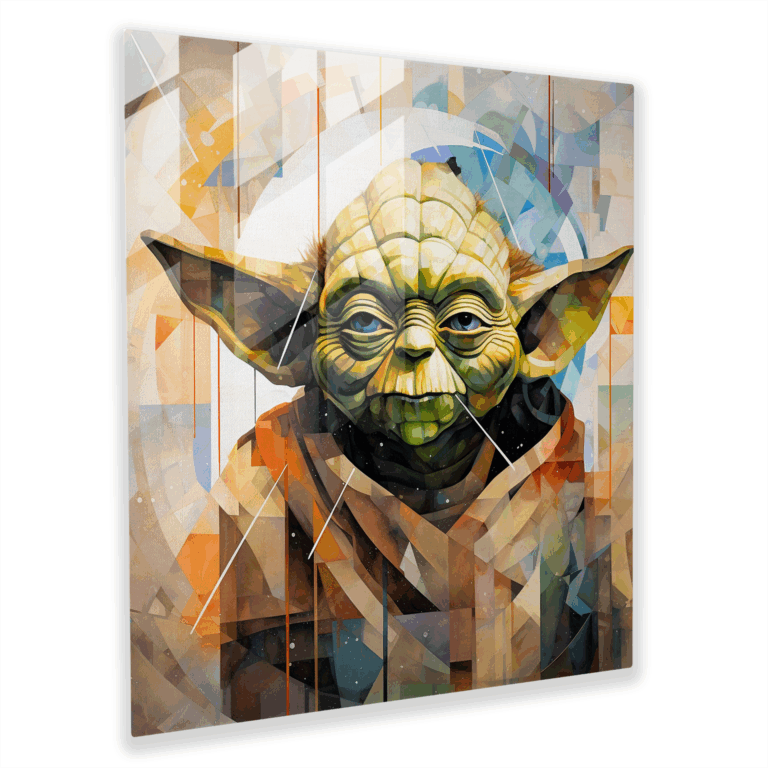 Geometric Wisdom Yoda Glass Print
