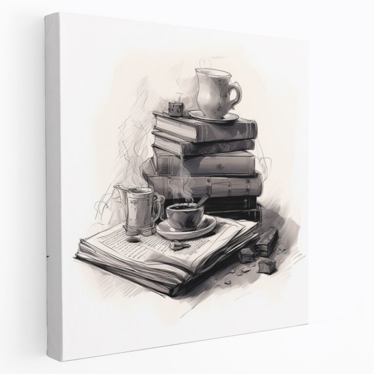 Still Life Canvas Print - Whimsical Book And Tea Cup Wall Art - Still Life, Wall Art, Canvas, Home Decoration